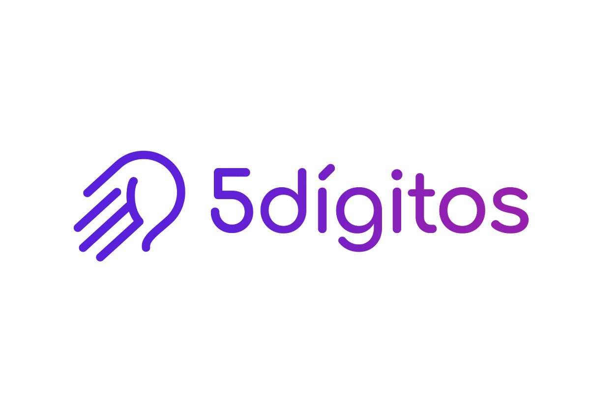 Logotipo de 5 Dígitos que presenta una mano estilizada y el nombre de la empresa en texto morado.