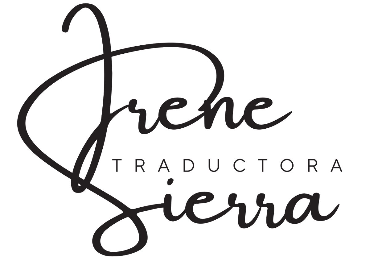 Logotipo de A Good Translator con el nombre "Irene Sierra" en una elegante tipografía.