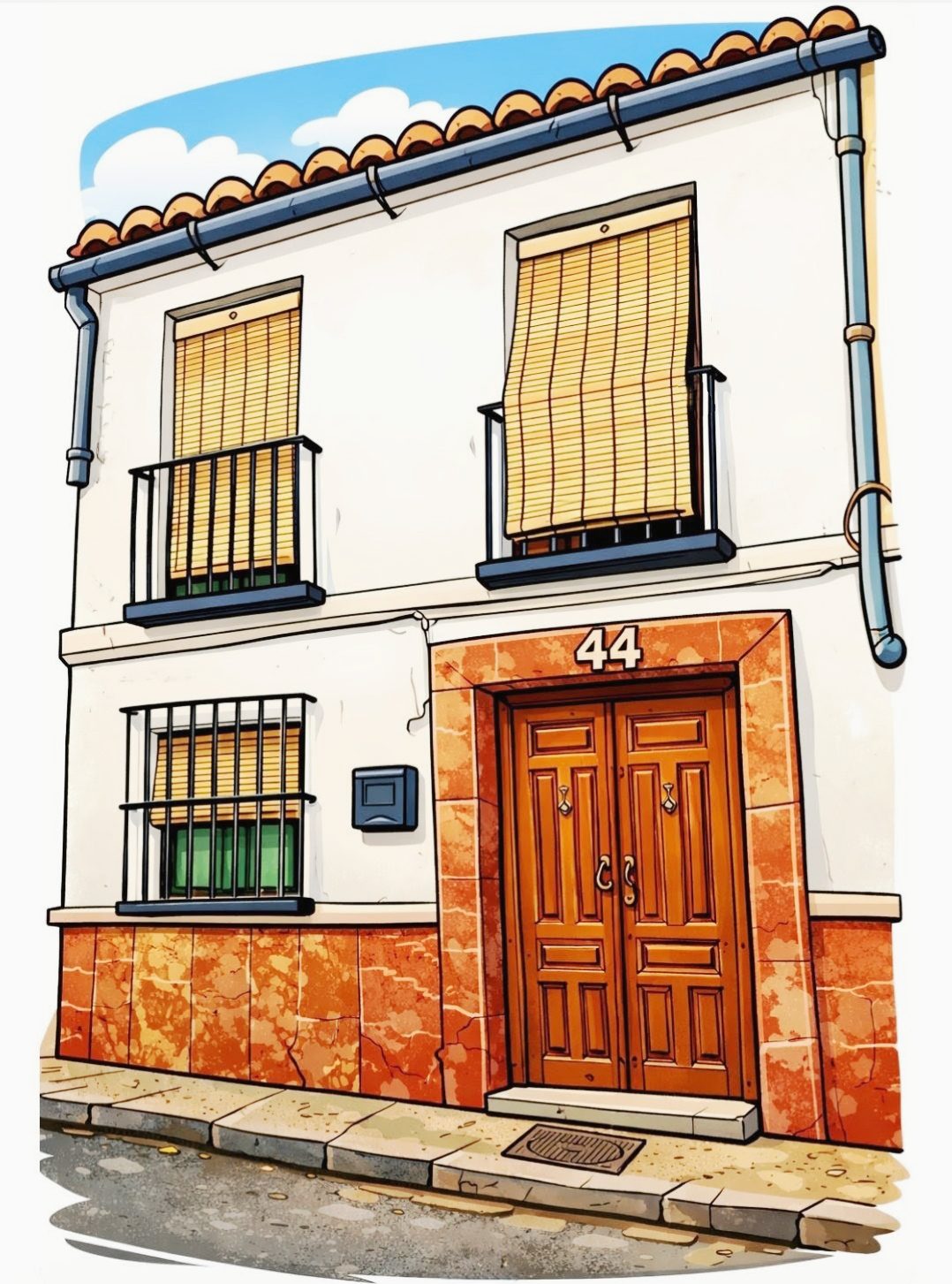 La Casa del Patio ATQ features a charming white exterior with wooden shutters and a decorative tiled entrance.