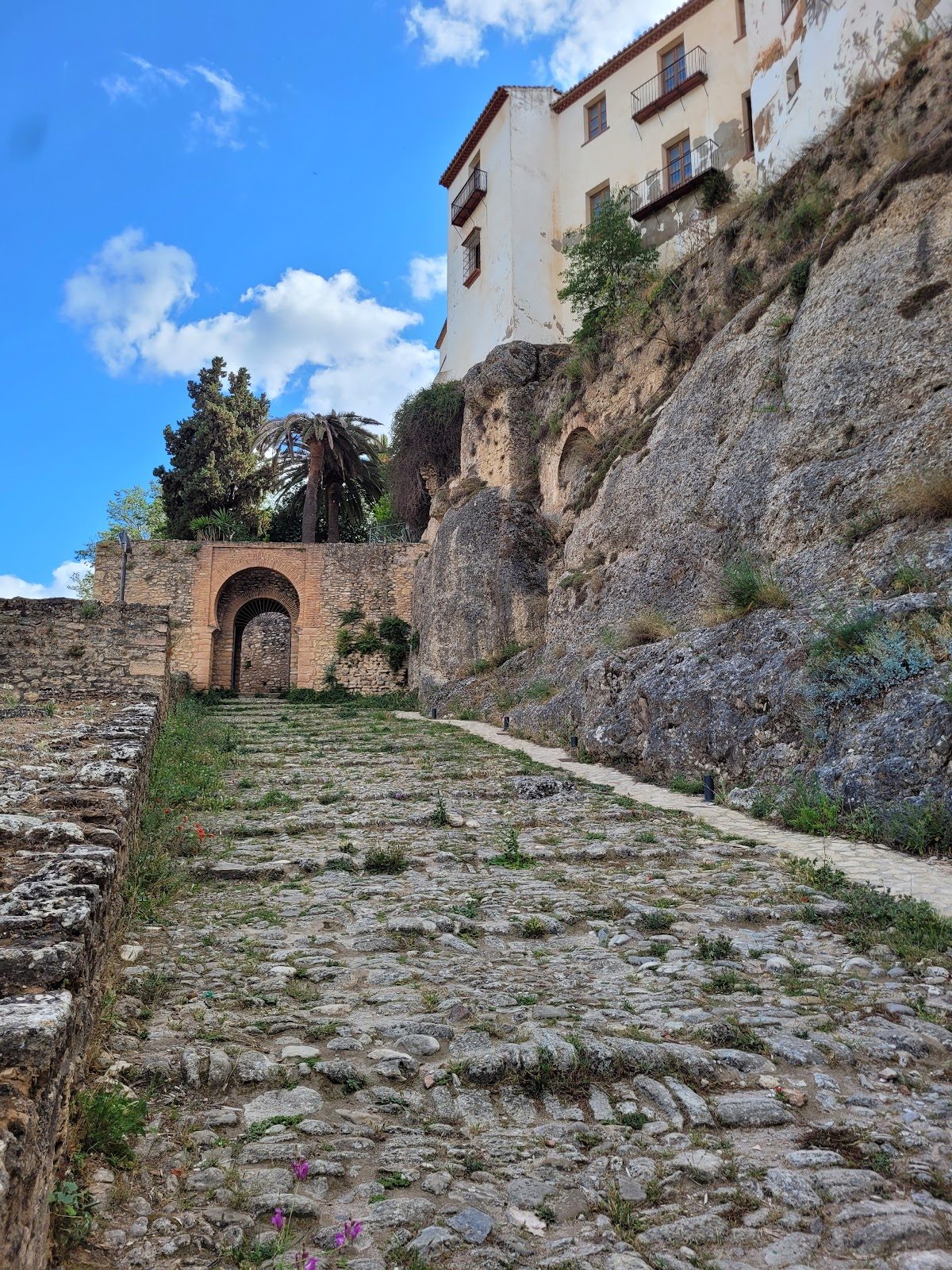 La Puerta de la Cijara cuenta con un sendero de piedra que conduce a una entrada arqueada rodeada de terreno rocoso.