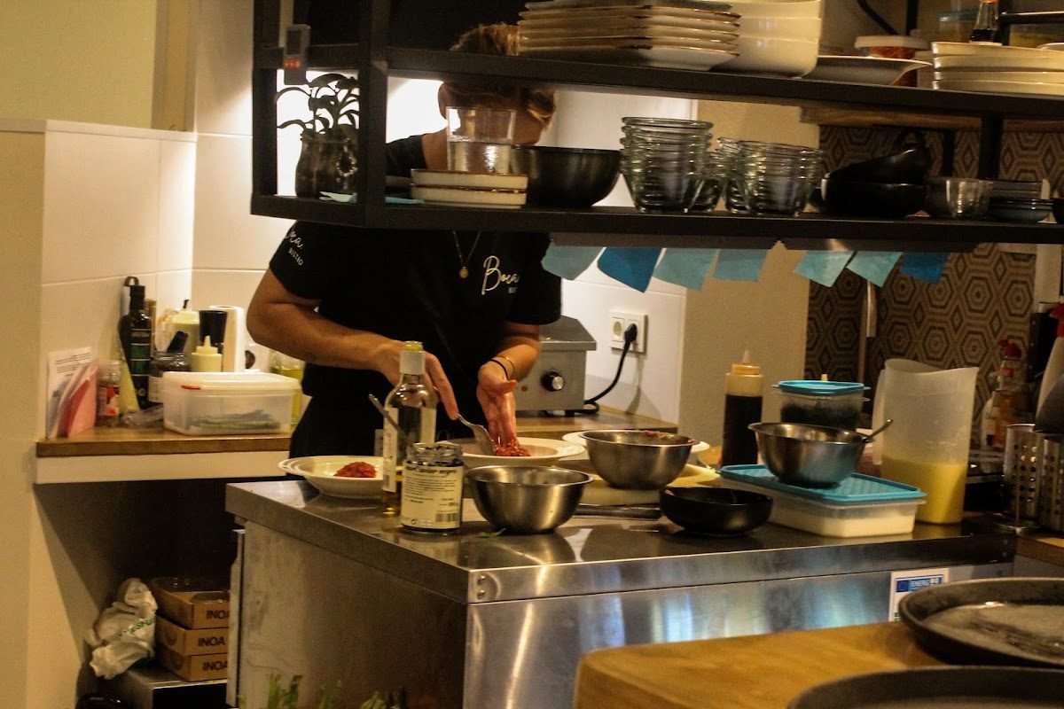 A chef prepares ingredients at Restaurante Boca Bistro's kitchen in Ojén, Málaga.