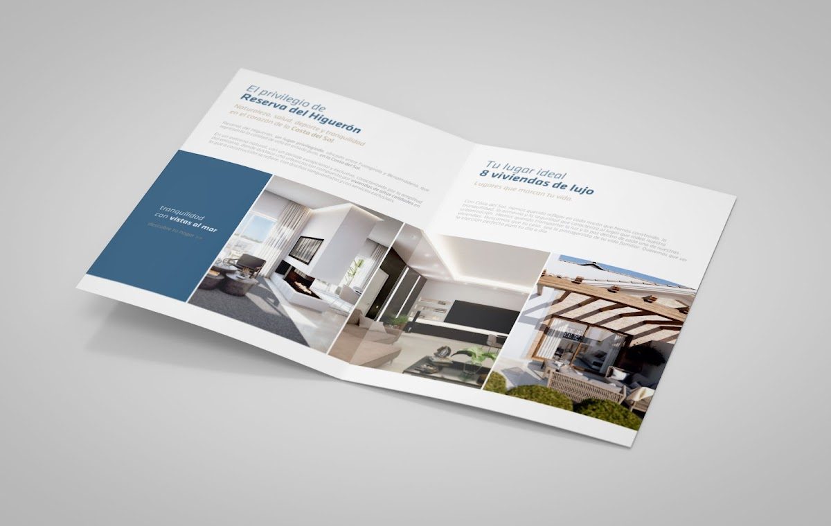 Brochure design showcasing modern interiors and luxury living spaces for Tándem Estudio Gráfico in Vélez-Málaga.