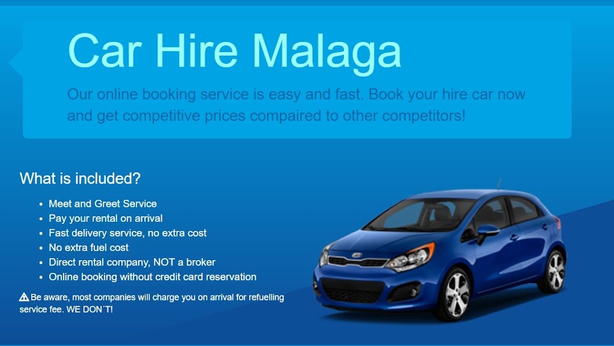 WAGENCAR NERJA offers a blue car with information about their car hire services and online booking.